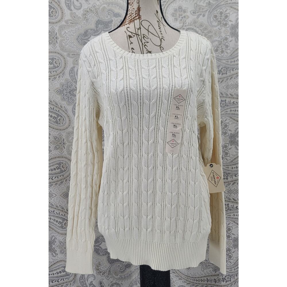 St john's Bay cable knit sweater | Women XL | White Cotton Fisherman Minimalist